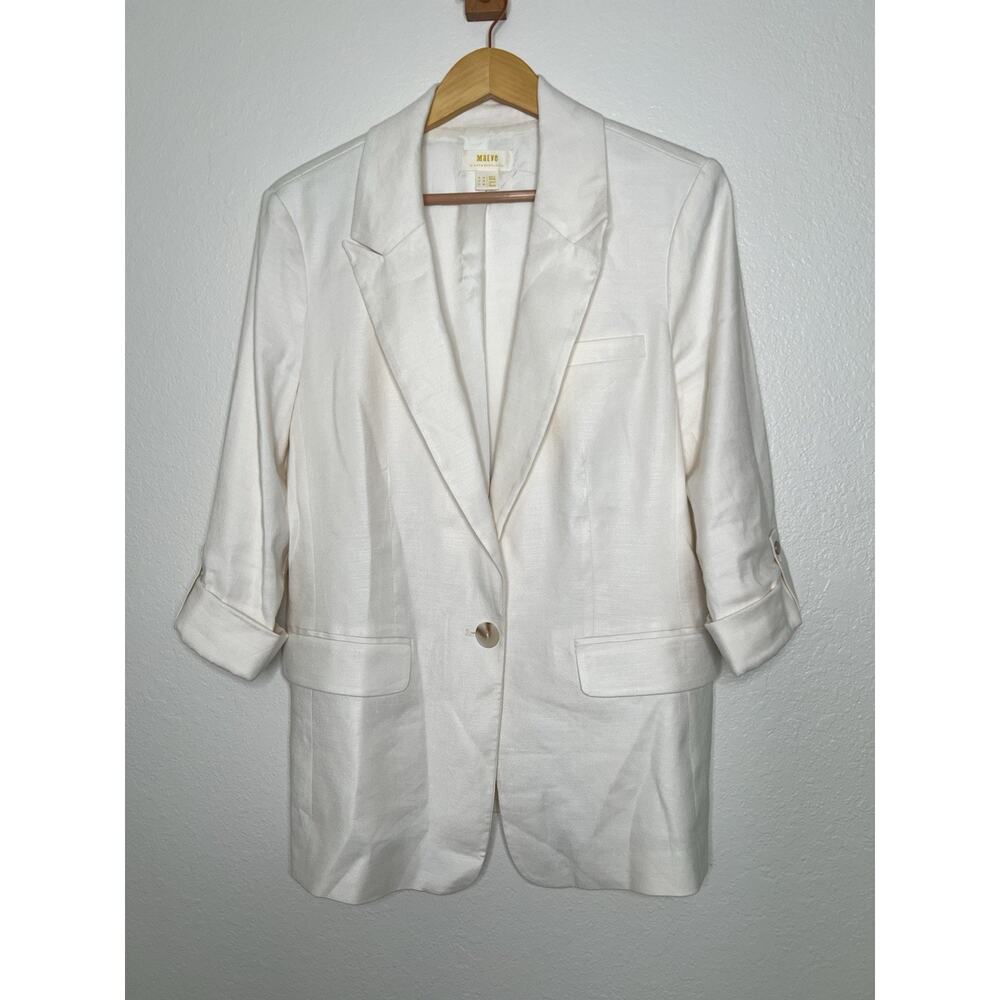 Anthropologie Maeve Roll Sleeve White Linen Blend Blazer Size 10 Effortless Chic